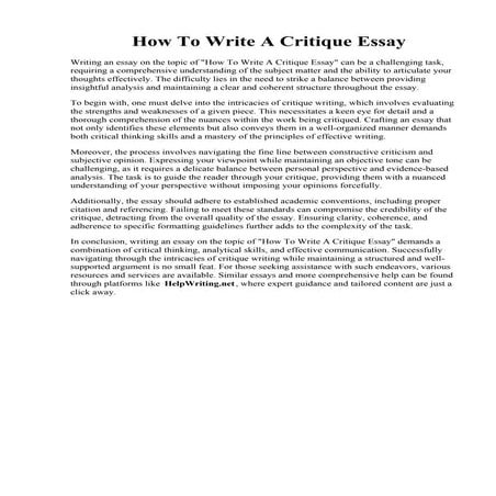 How To Write A Critique Essay. Sample Critique paper  Assignments English  Do...
