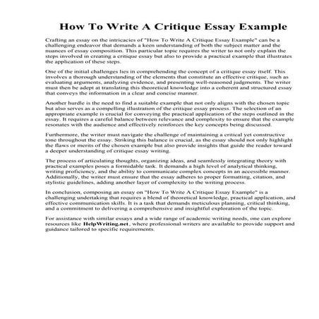 How To Write A Critique Essay Example