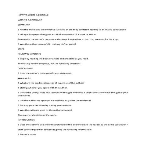 How to write a critique waleta