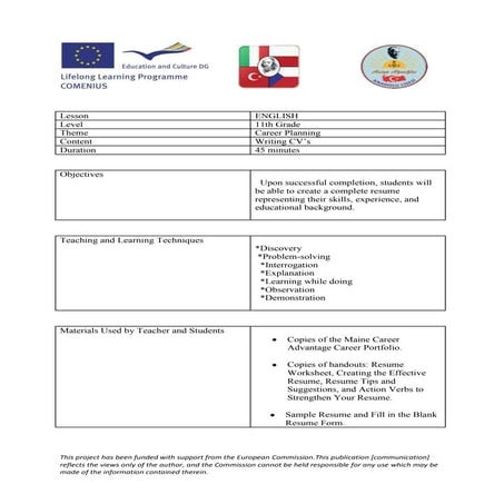 How to write a CV - Lesson Plan Turkey