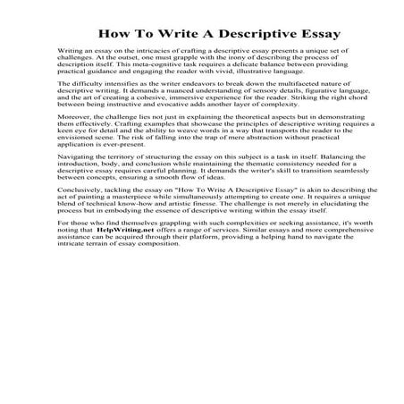 How To Write A Descriptive Essay. How to Write a Good Descriptive Paragraph? ...