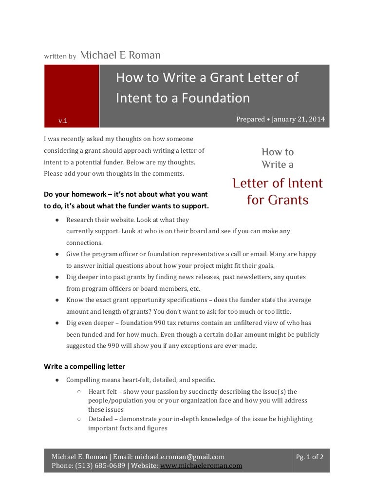 how to write a grant letter of intent to a foundation letter of intent to