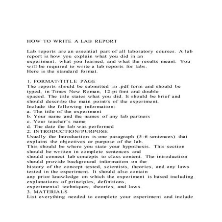 HOW TO WRITE A LAB REPORTLab reports are an essential part | DOCX