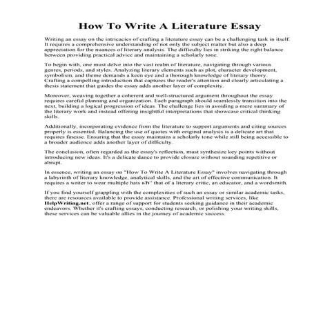 How To Write A Literature Essay.  How to write a literary analysis essay. How...