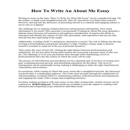 About Me Essay Example. Ashland Community and Technical College | PDF