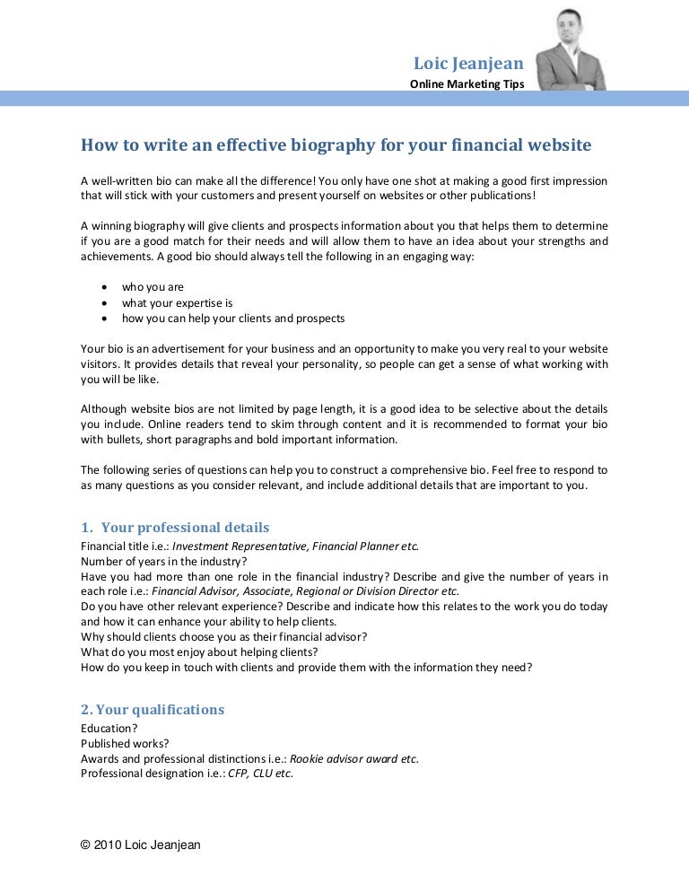 How to write an effective biography for your financial website