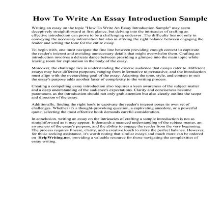 How To Write An Essay Introduction Sample | PDF