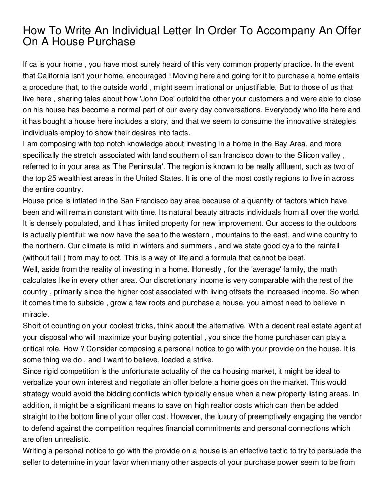 how to write an individual letter in order to accompany an home offer letter