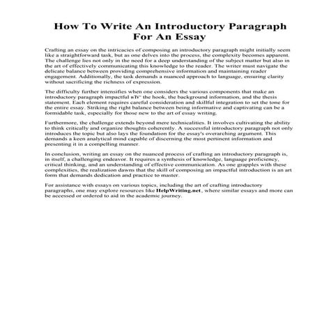 How To Write An Introductory Paragraph For An Essay | PDF