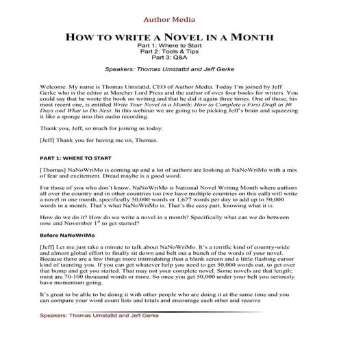How to write a novel in a month