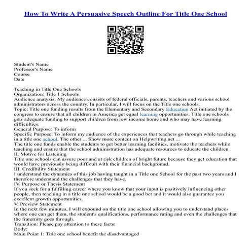 How To Write A Persuasive Speech Outline For Title One School | PDF