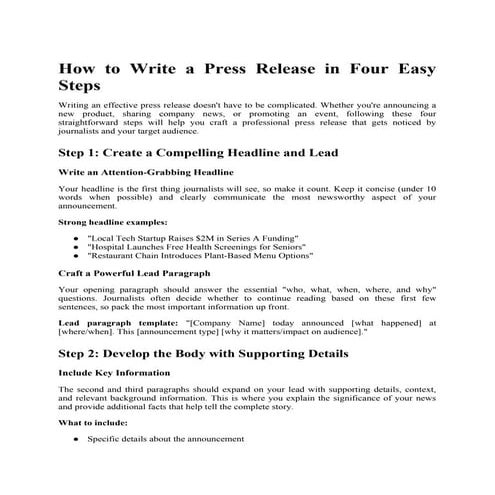 How to Write a Press Release in Four Easy Steps | DOCX