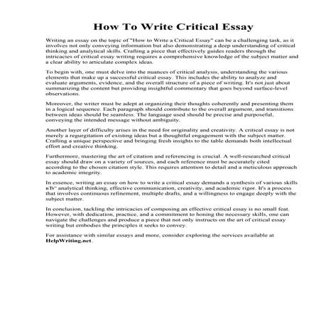 How To Write Critical Essay | PDF