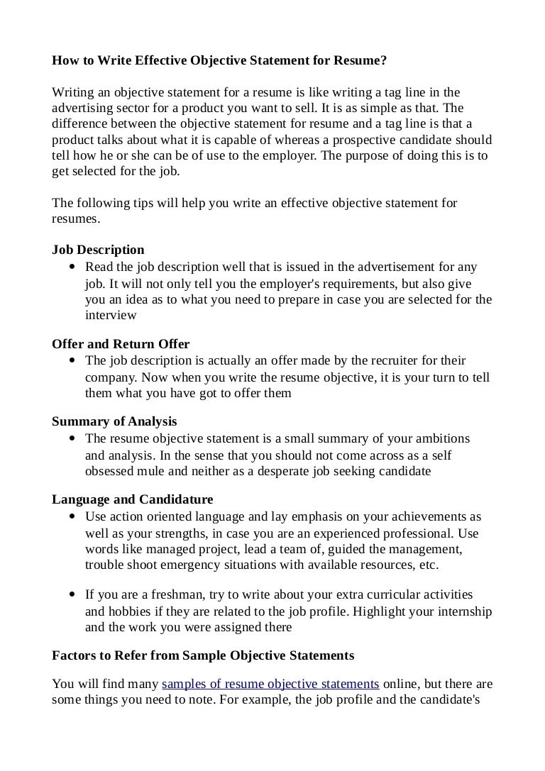 How to write effective objective statement for resume