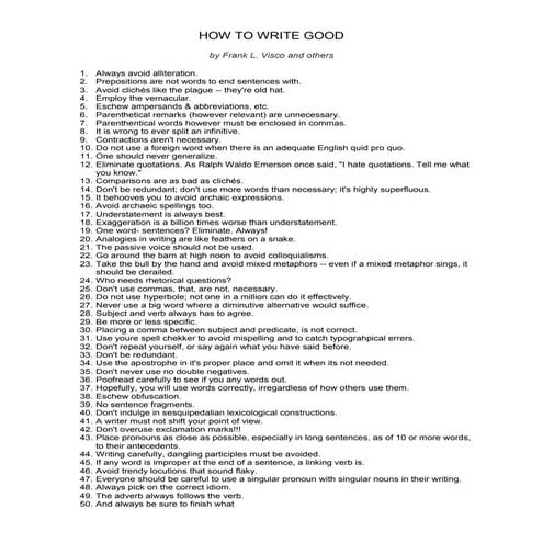 How to write good, by frank l. visco 50 rules | PDF