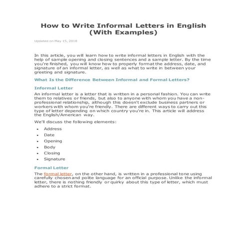 How to write informal letters in  english (1)