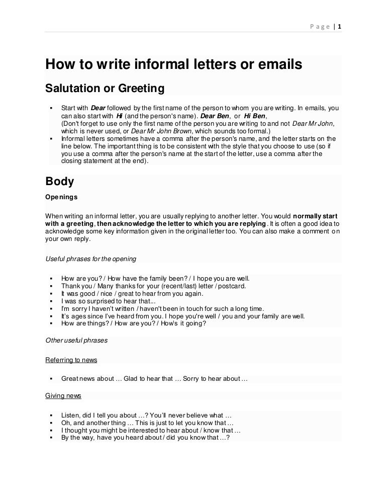 how to write informal letters or emails salutation in a cover letters