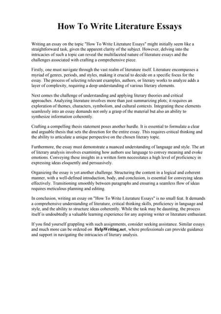How To Write A Literature Essay.pdf | Hobbies & Interests