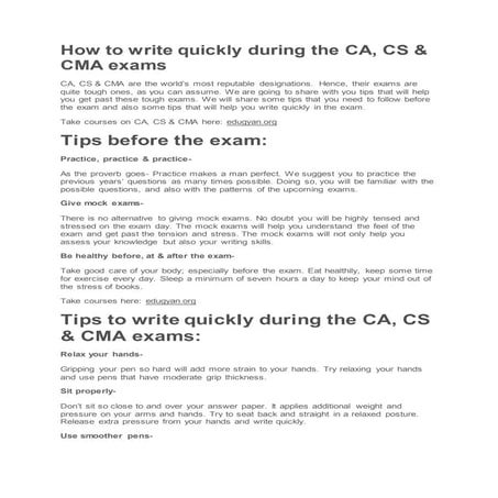 How to write quickly during the ca, cs &amp; cma exams
