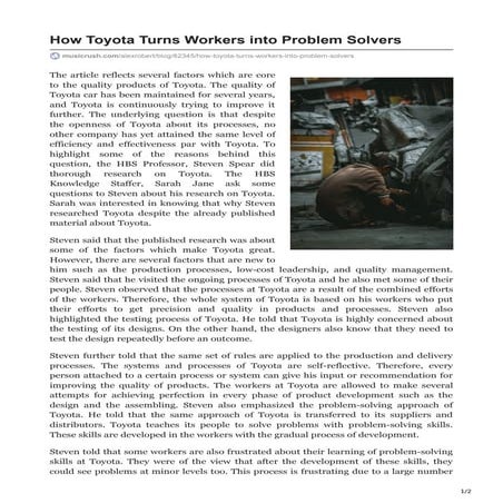 How Toyota Turns Workers into Problem Solvers