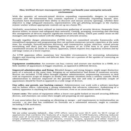 How unified threat management (utm) can benefit your enterprise network environment