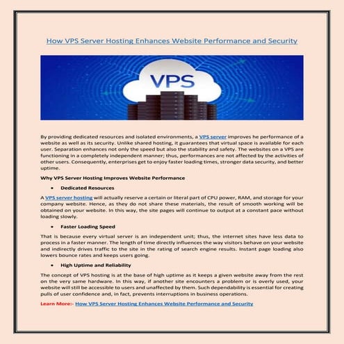 How VPS Server Hosting Enhances Website Performance and Security