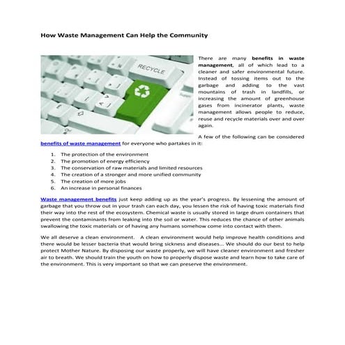 How waste management can help the community | PDF