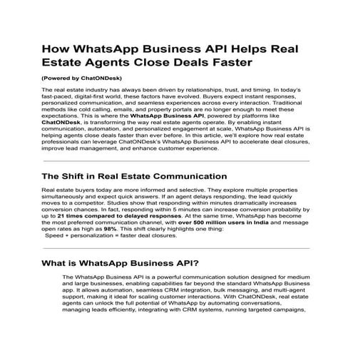 How WhatsApp Business API Helps Real Estate Agents Close Deals Faster | PDF