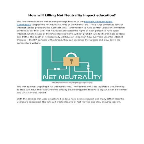 How will killing Net Neutrality impact education?