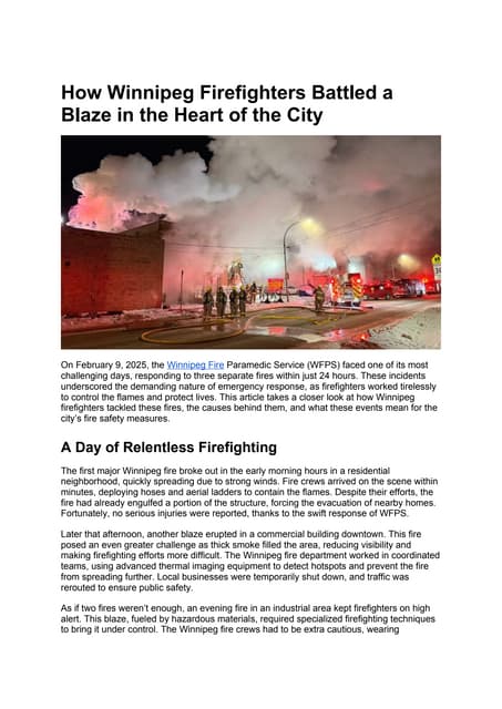 How Winnipeg Firefighters Battled a Blaze in the Heart of the City