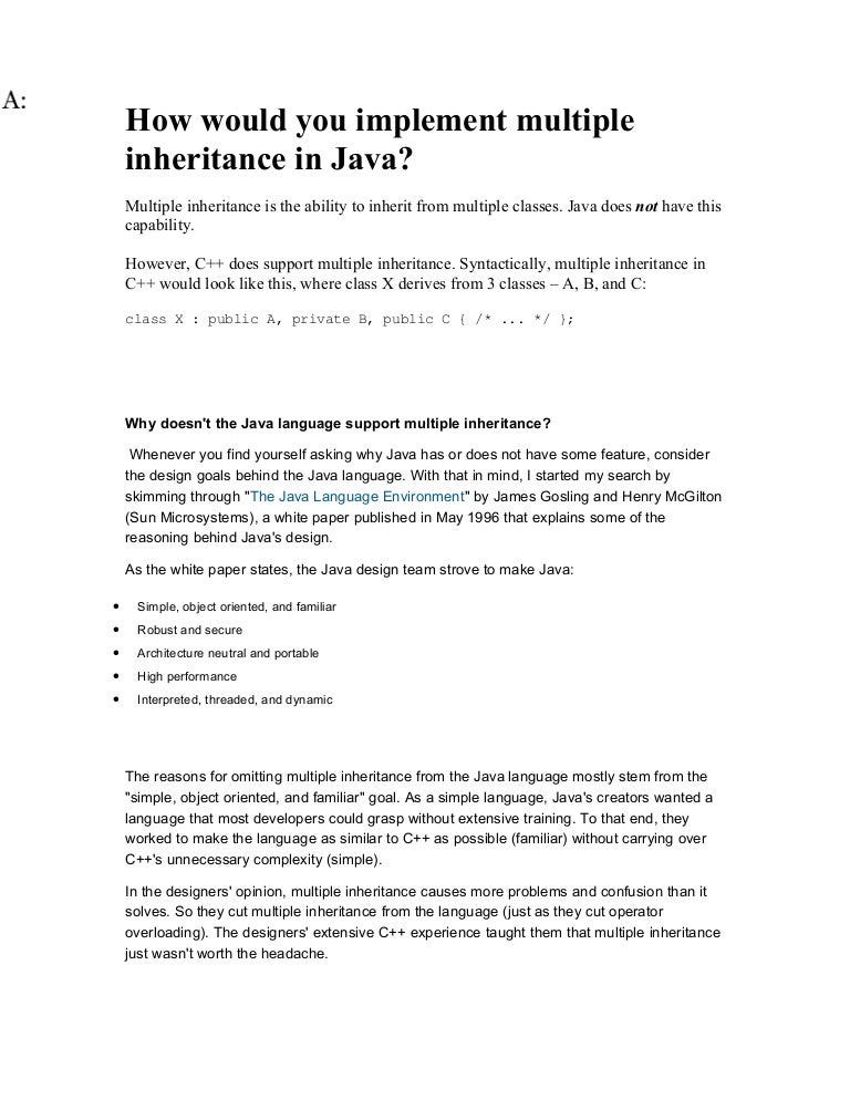 How Would You Implement Multiple Inheritance In Java