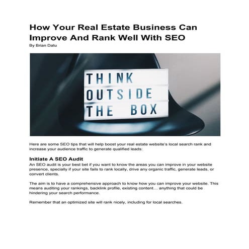 How your real estate business can improve and rank well with seo