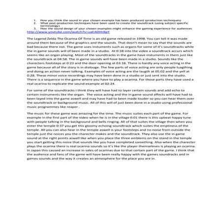 How you think the sound in your chosen example has been produced zelda