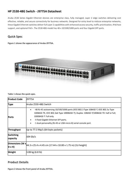 HP 2530-48G Switch - J9775A Datasheet | PDF