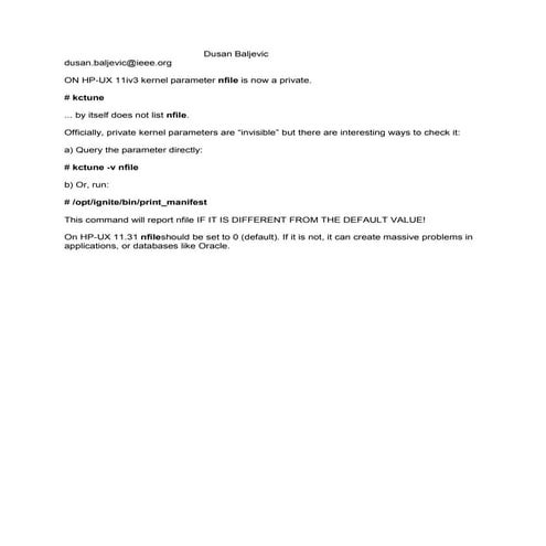 HP-UX 11iv3 Private Kernel Parameter nfile by Dusan Baljevic