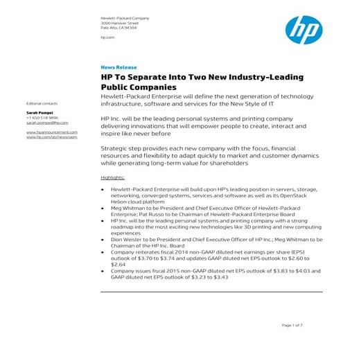 HP Breakup Announcement