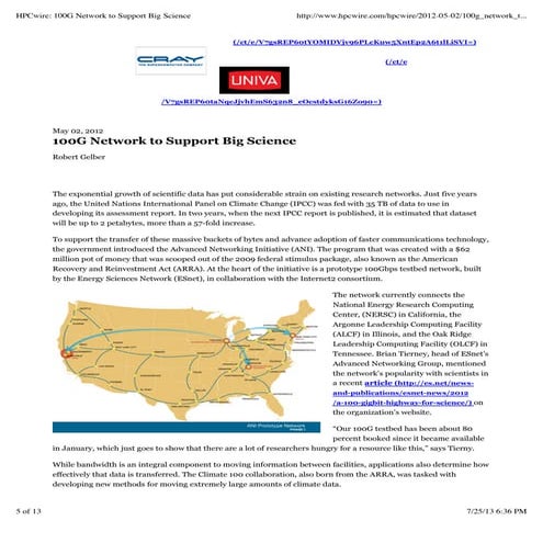 Hpcwire100gnetworktosupportbigscience 130725203822-phpapp01-1