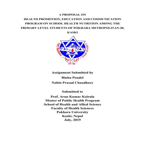 A PROPOSAL ON HEALTH PROMOTION, EDUCATION AND COMMUNICATION PROGRAM ON SCHOOL...