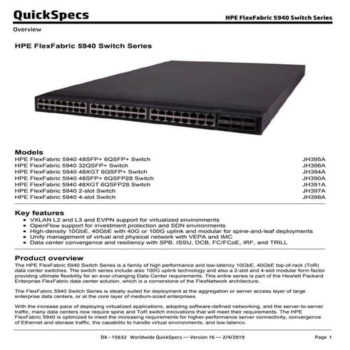 Hpe flex fabric 5940 switch series