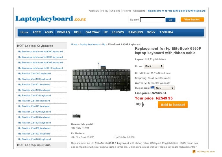 Keyboard for HP EliteBook 6930 6930p US English