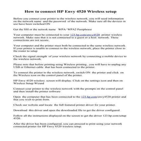 Hp envy 4520 wireless setup