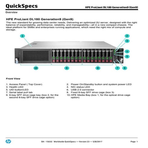 Hpe pro liant dl180 generation9 (gen9) 