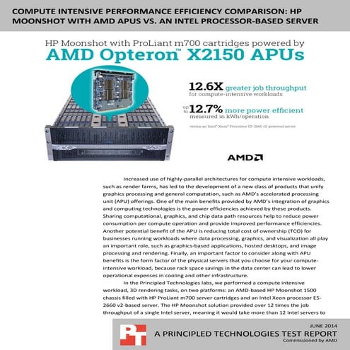 Compute intensive performance efficiency comparison: HP Moonshot with AMD APU...