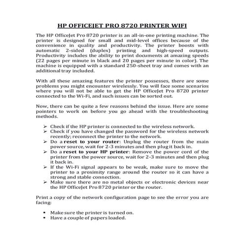 HP OFFICEJET PRO 8720 PRINTER WIFI