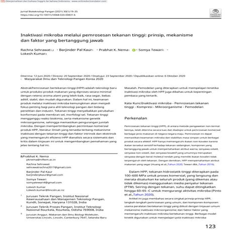 high pressure processing in microbes inactivation | PDF