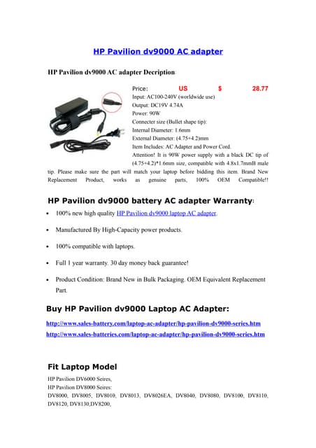 Alimentation chargeur pour HP Pavilion Hdx9000 - Société Française 19V