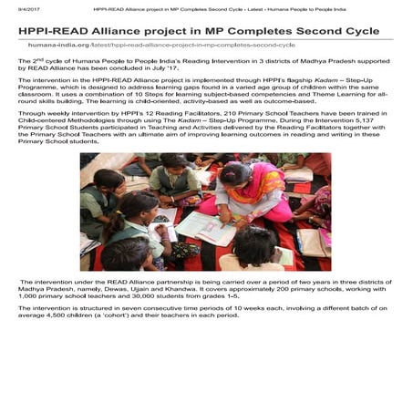 HPPI-READ Alliance project in MP Completes Second Cycle