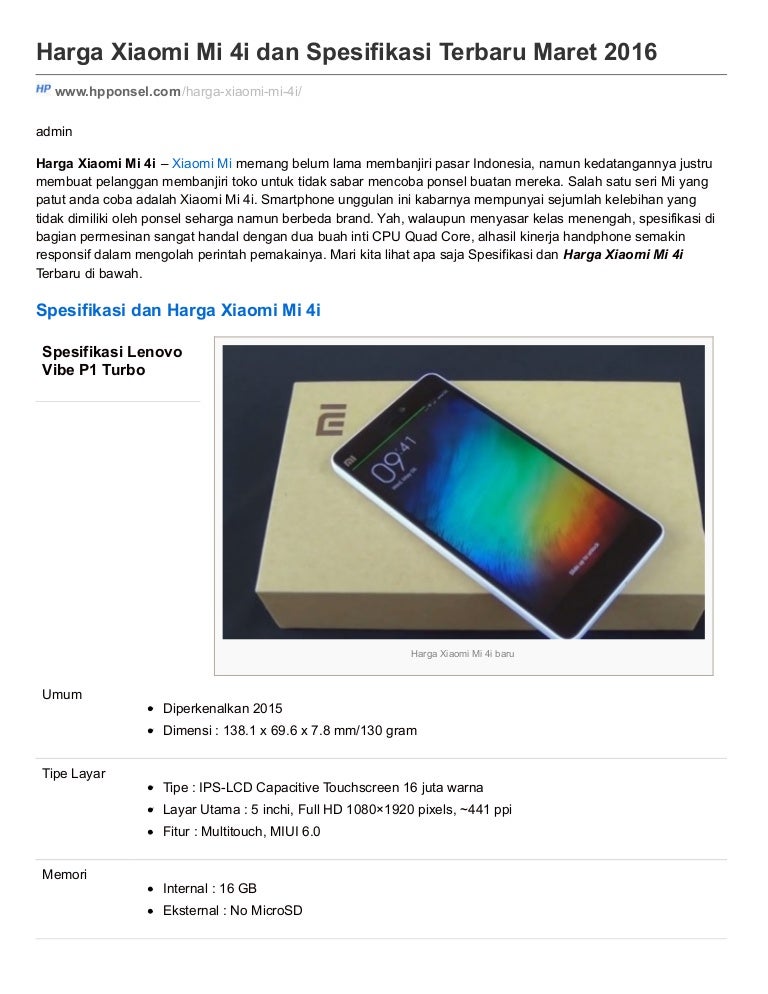 Hpponsel Com Harga Xiaomi Mi 4i Dan Spesifikasi Terbaru