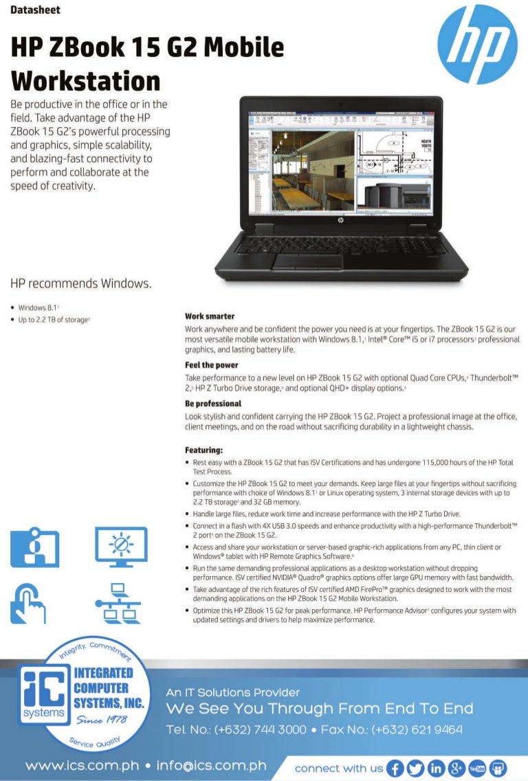 hp zbook 15 mobile workstation datasheet Hp 15. 6" zbook 15 g3 mobile workstation v2w06ut#aba b&h.