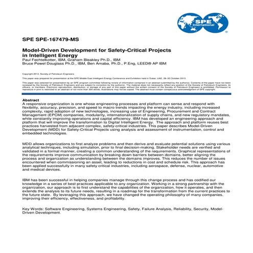 Society of Petroleum Engineers : Model Based Engineering